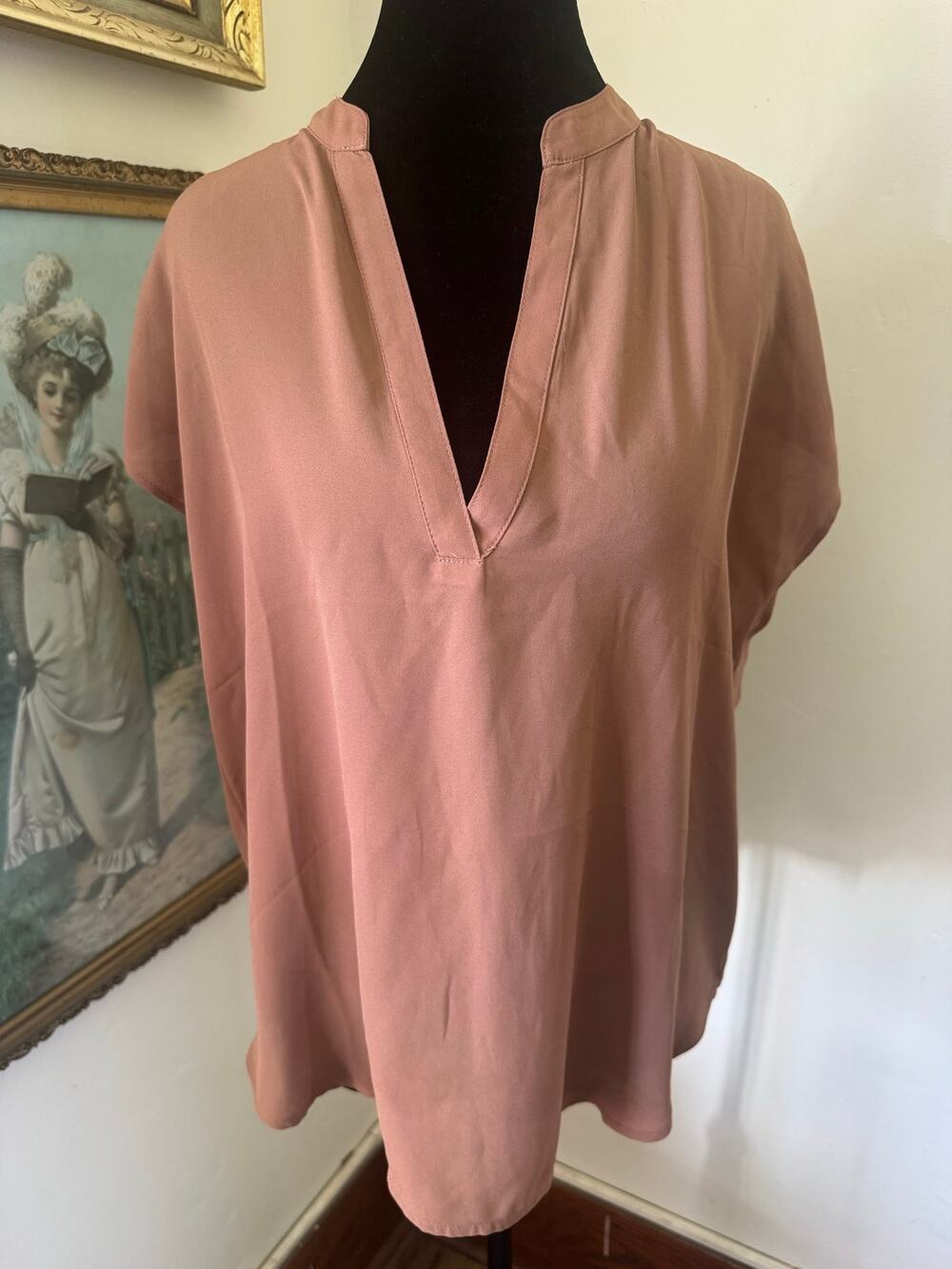 Dusty Rose V Neck Blouse Top Short Sleeve Size Small